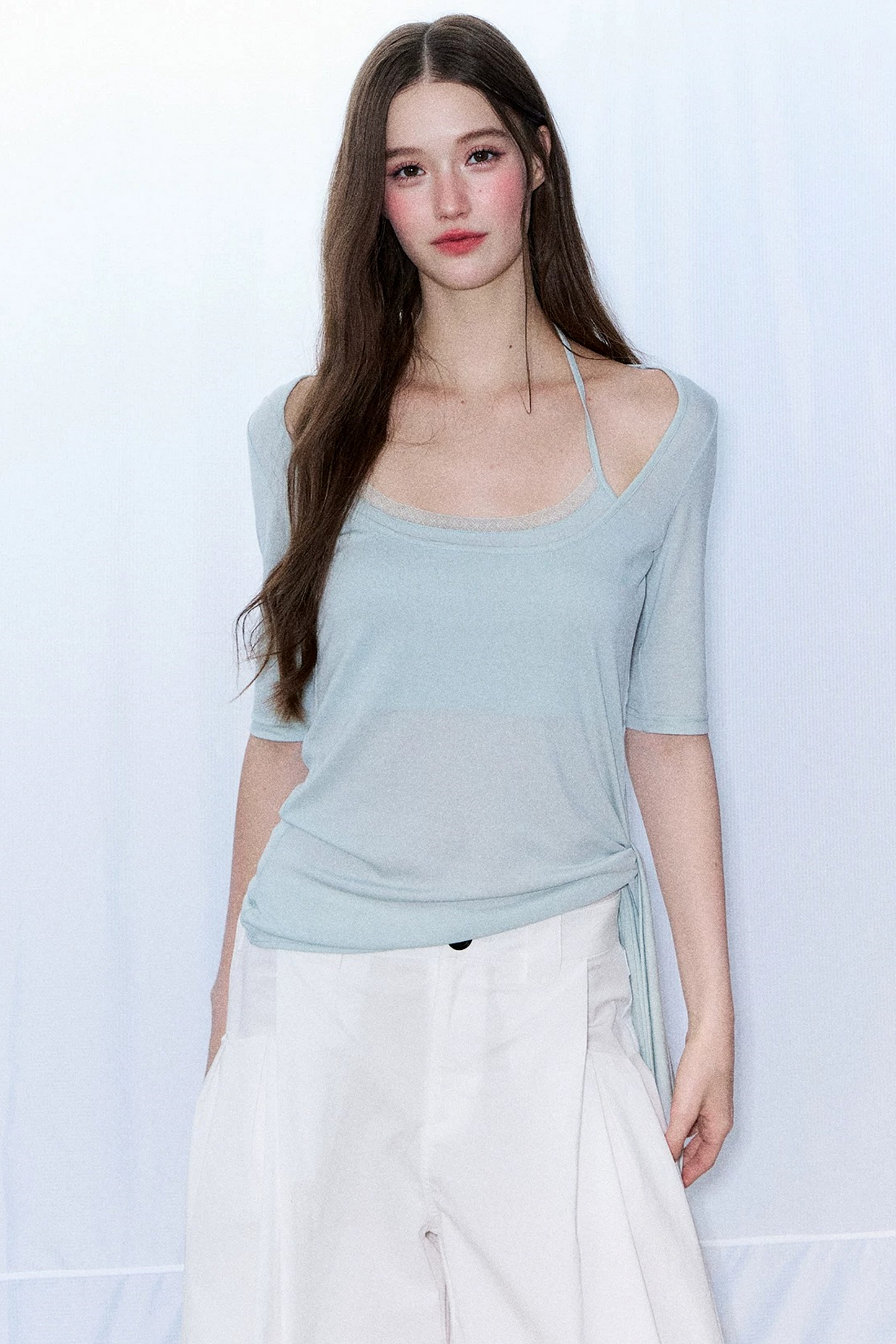 Double-Layer Tie-Waist Top