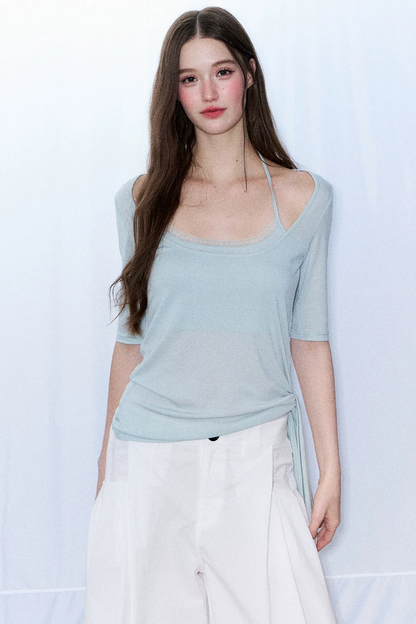 Double-Layer Tie-Waist Top