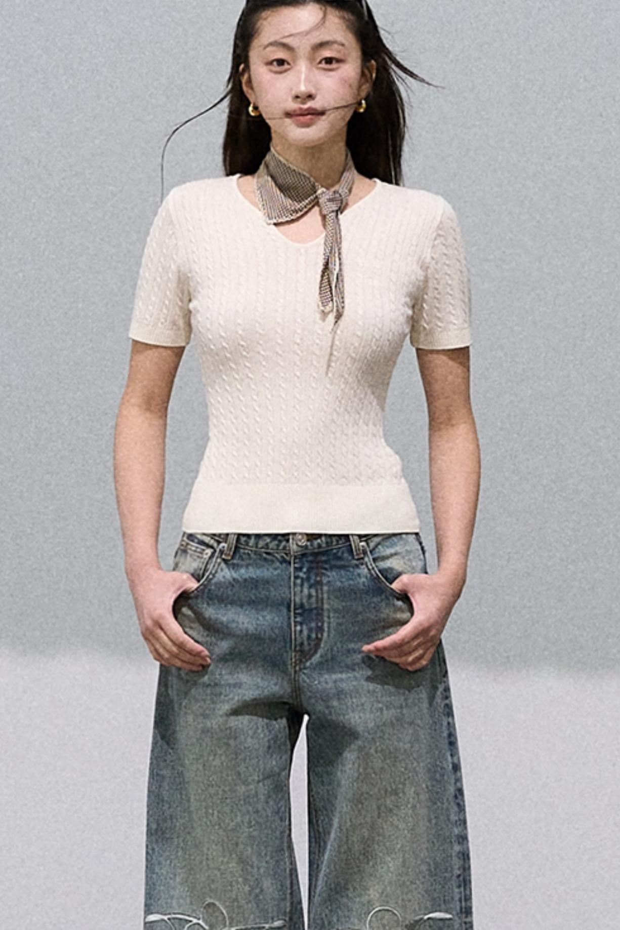 Soft Wool V-Neck Knit Top