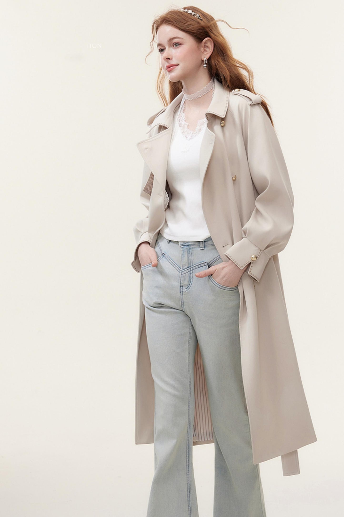 Oatmeal Chic Double-Breasted Trench Coat
