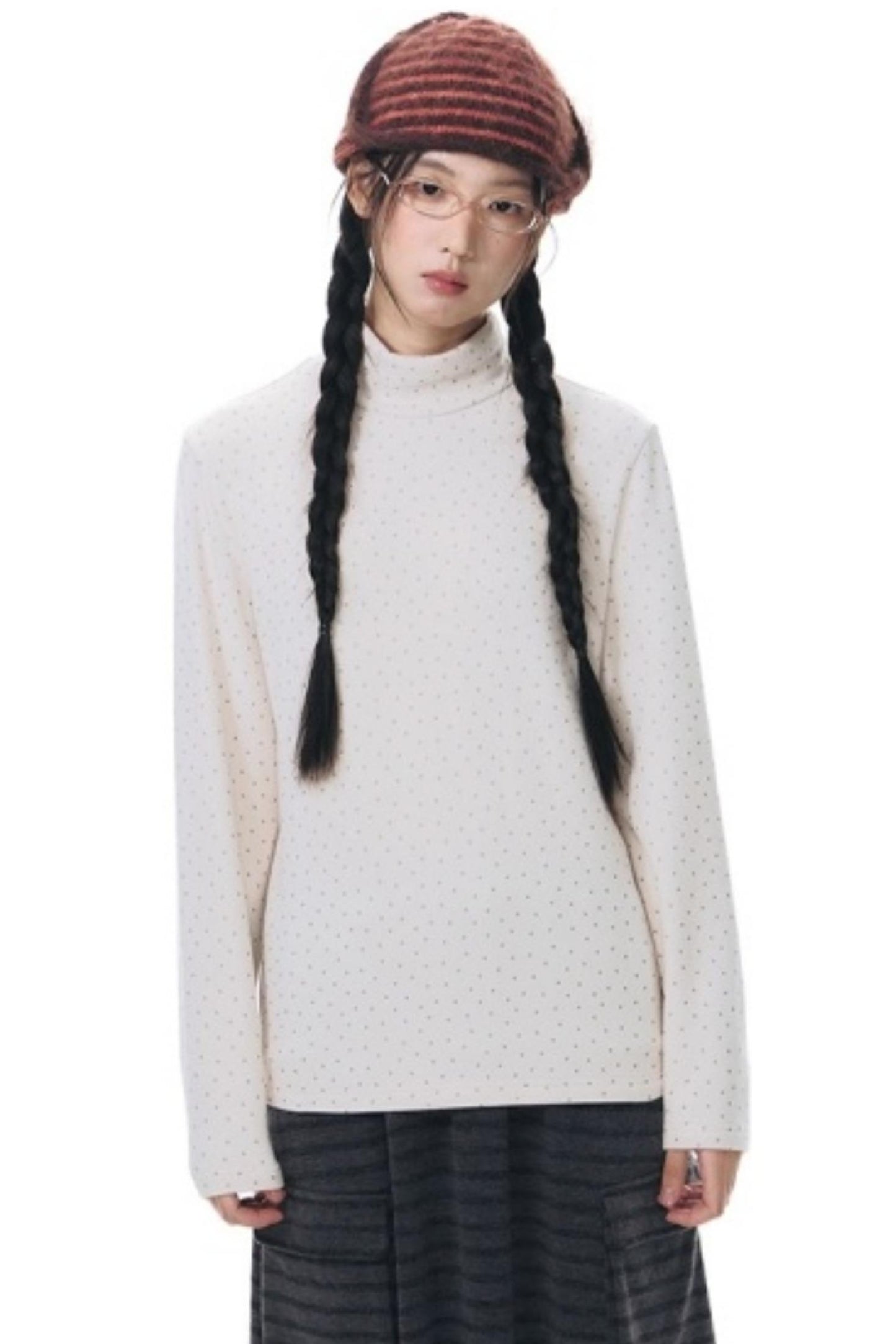 Star Brushed Turtleneck Long-Sleeved Top