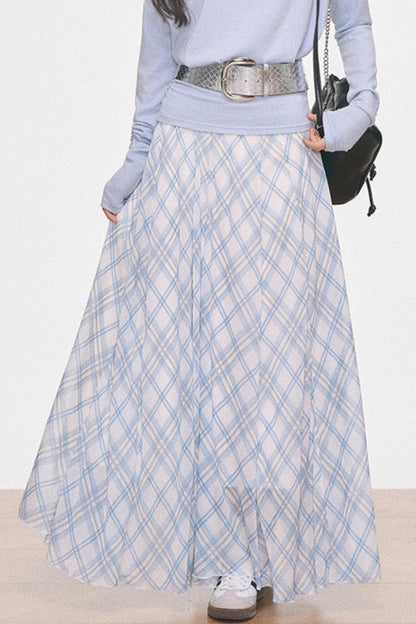 Knitted Off-Shoulder Top and Plaid Skirt Set-Up