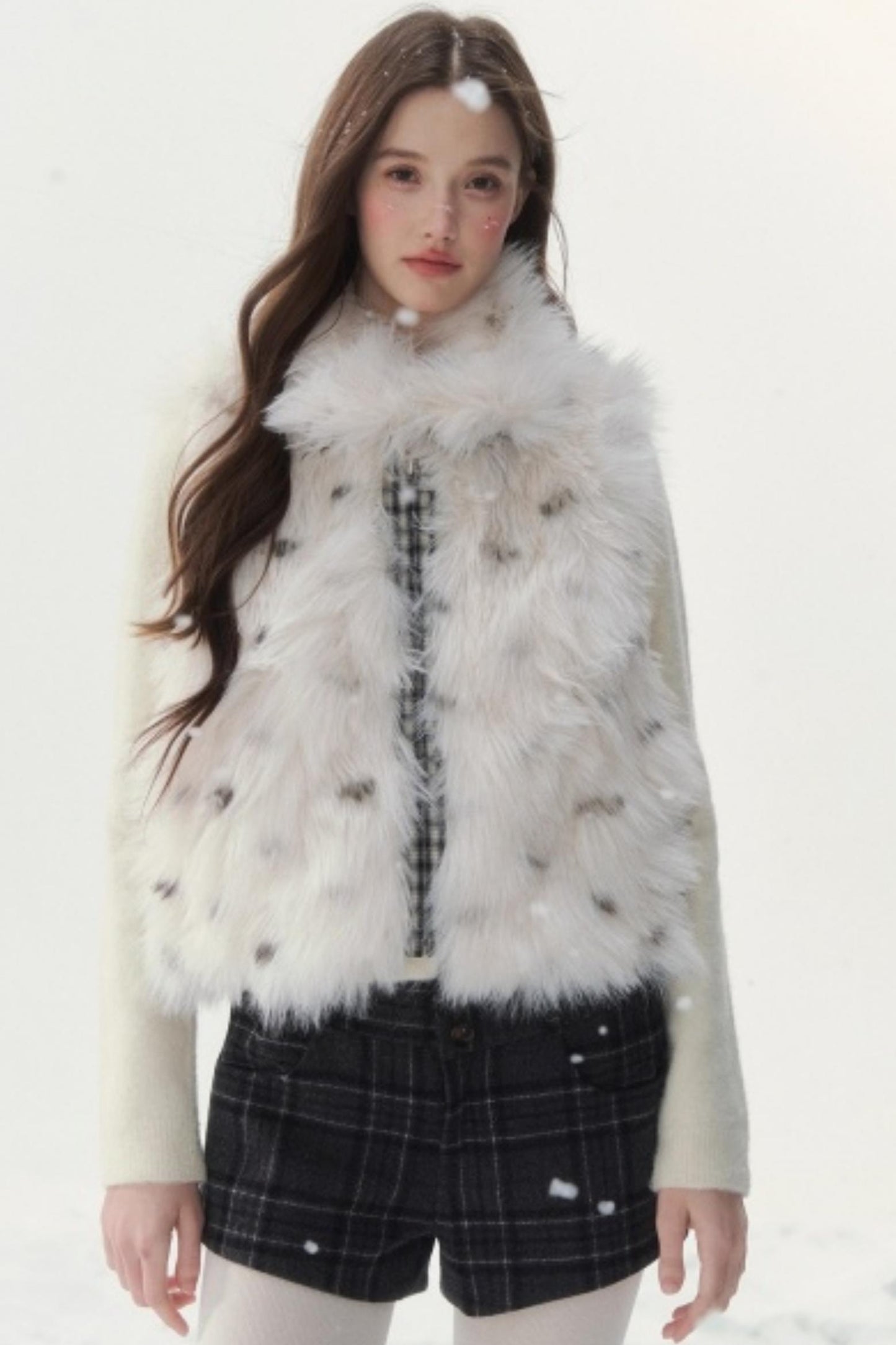 Polka Dot Plaid Fur Coat