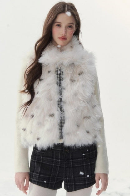 Polka Dot Plaid Fur Coat