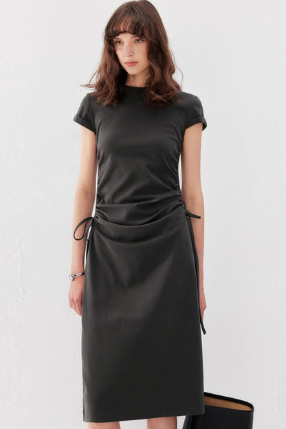 Drawstring Waist Slim Midi Dress