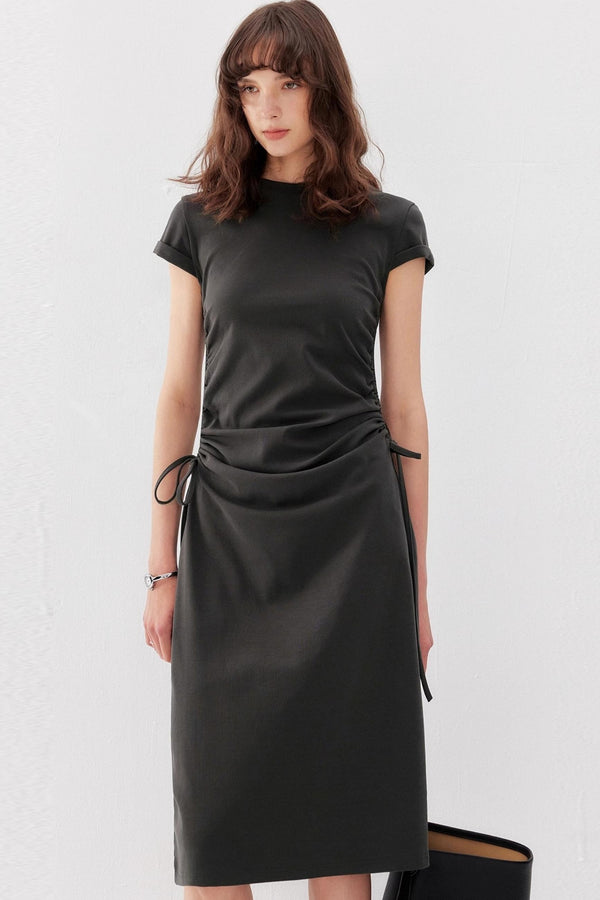 Drawstring Waist Slim Midi Dress