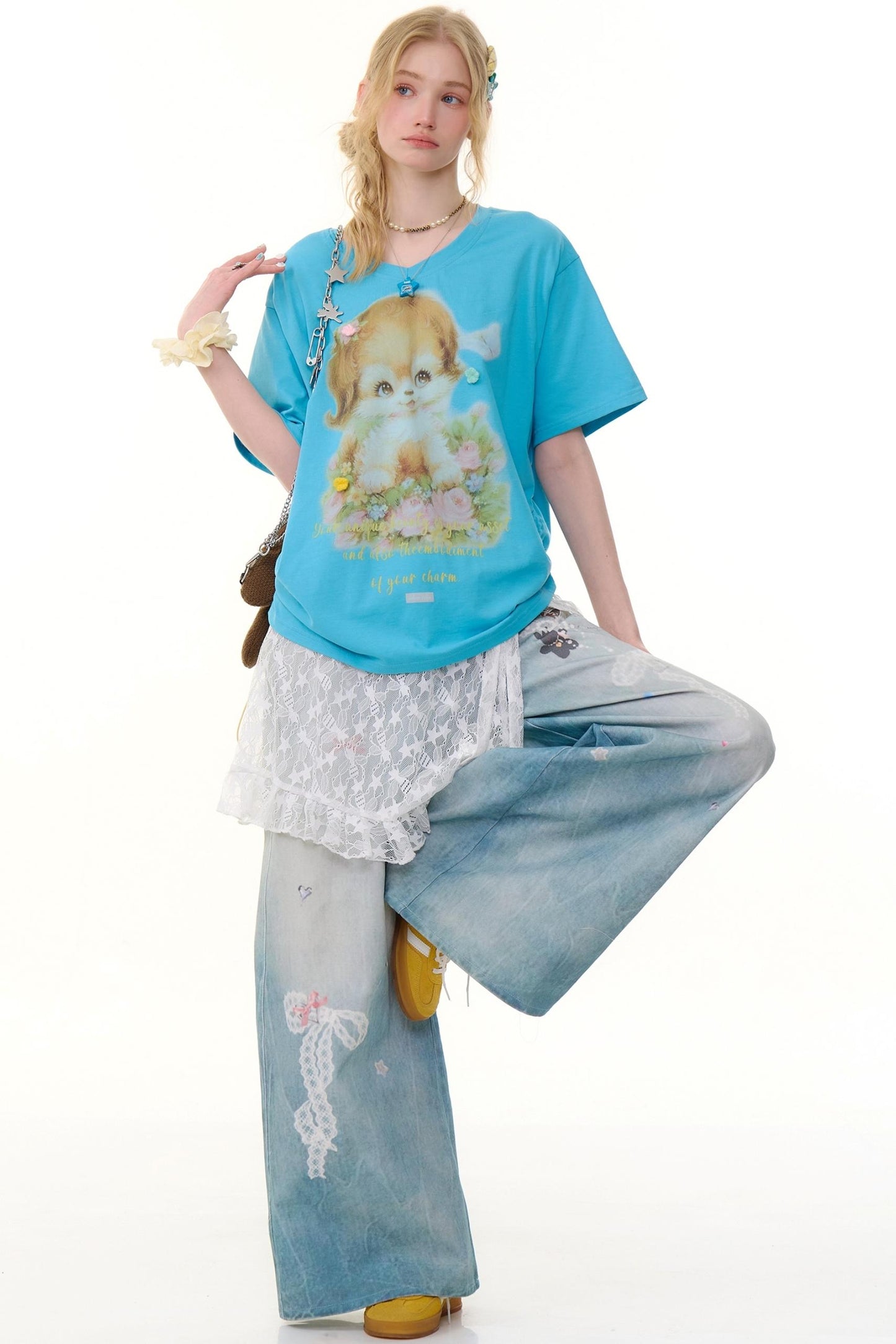 High-Waist Denim Wide-Leg Pants