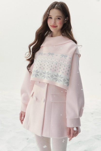 Double-Breasted Fur Collar Coat Set-Up