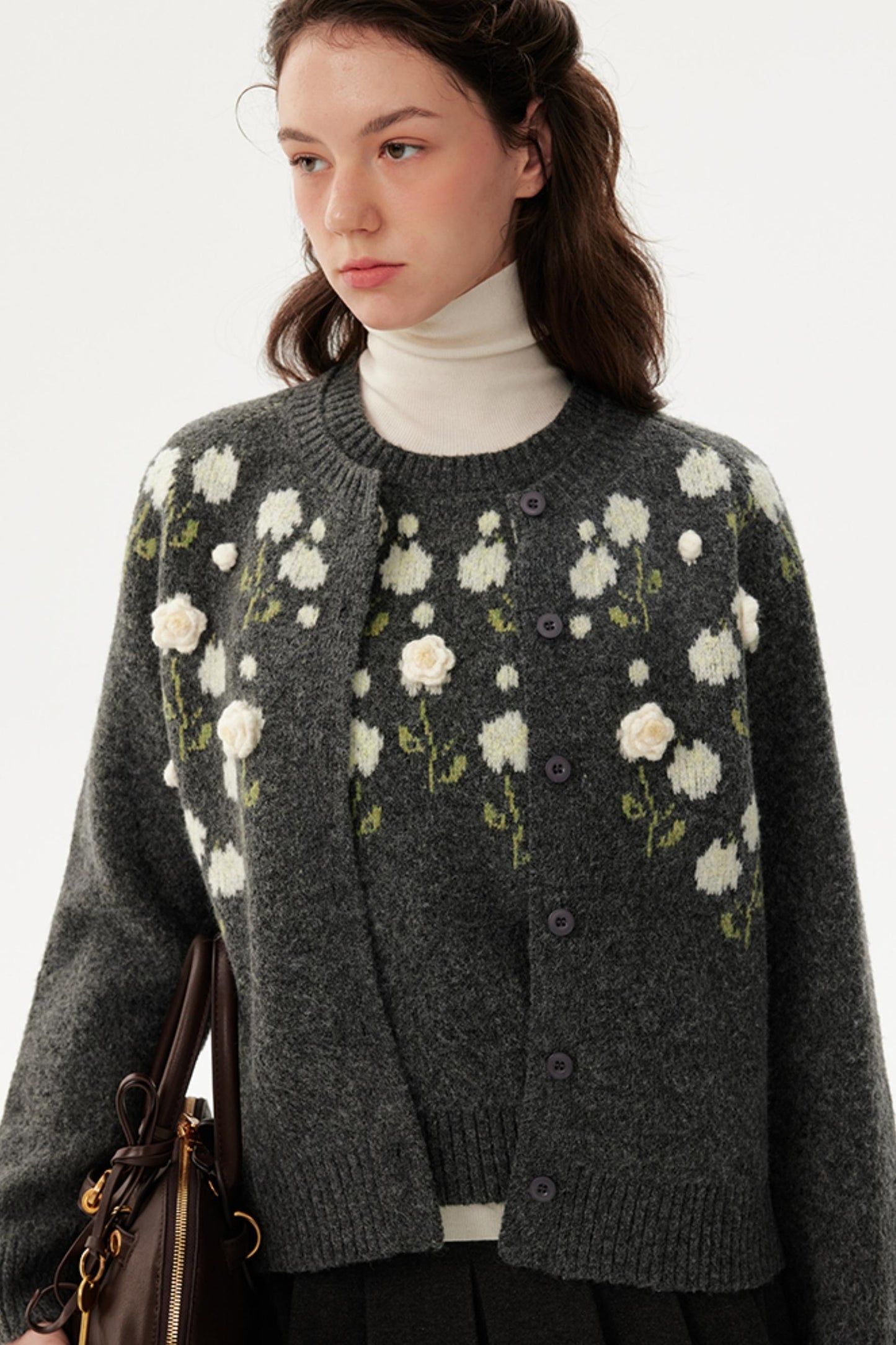 Handmade Flower Knitted Cardigan Set-Up
