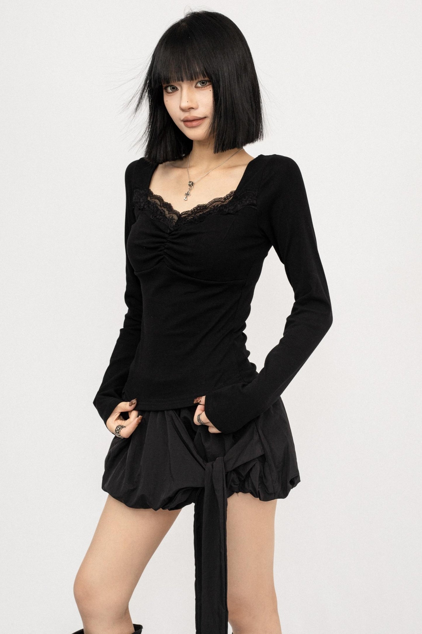 Backless Strappy Long Sleeve Top