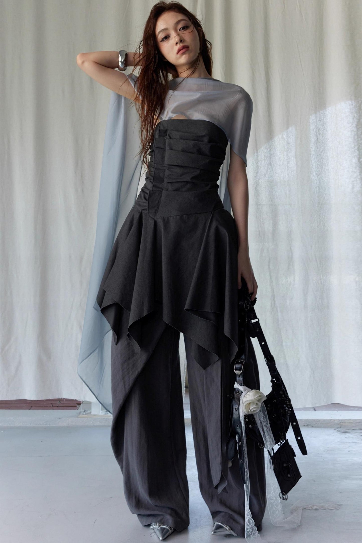 Wax-Dyed Asymmetric Hem Vintage Vest