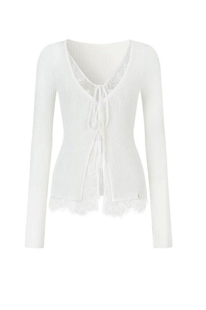 Lace Splicing Woolen Cardigan Top