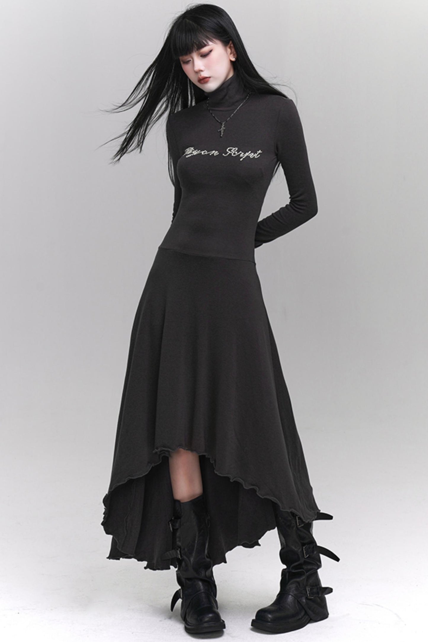 Elegant Gray Black Gothic Dress