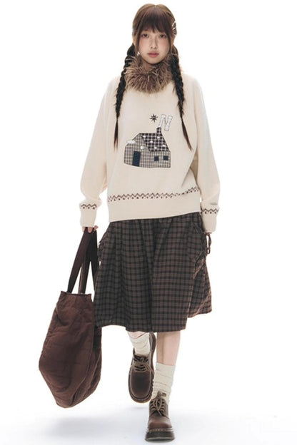 Plaid Woolen Midi Skirt