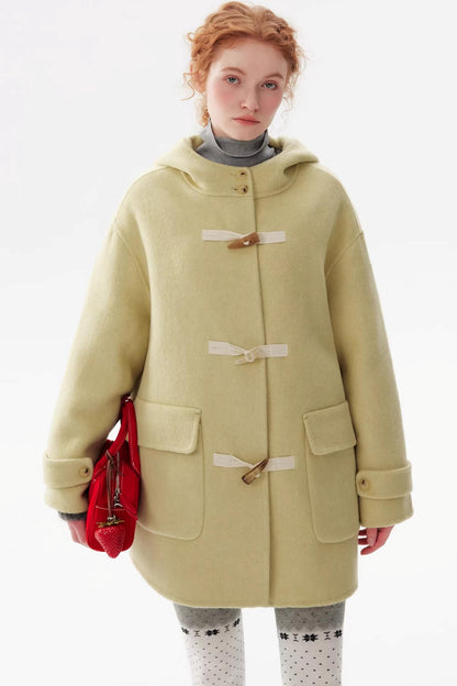 Warm Yellow Wool Hooded Coat
