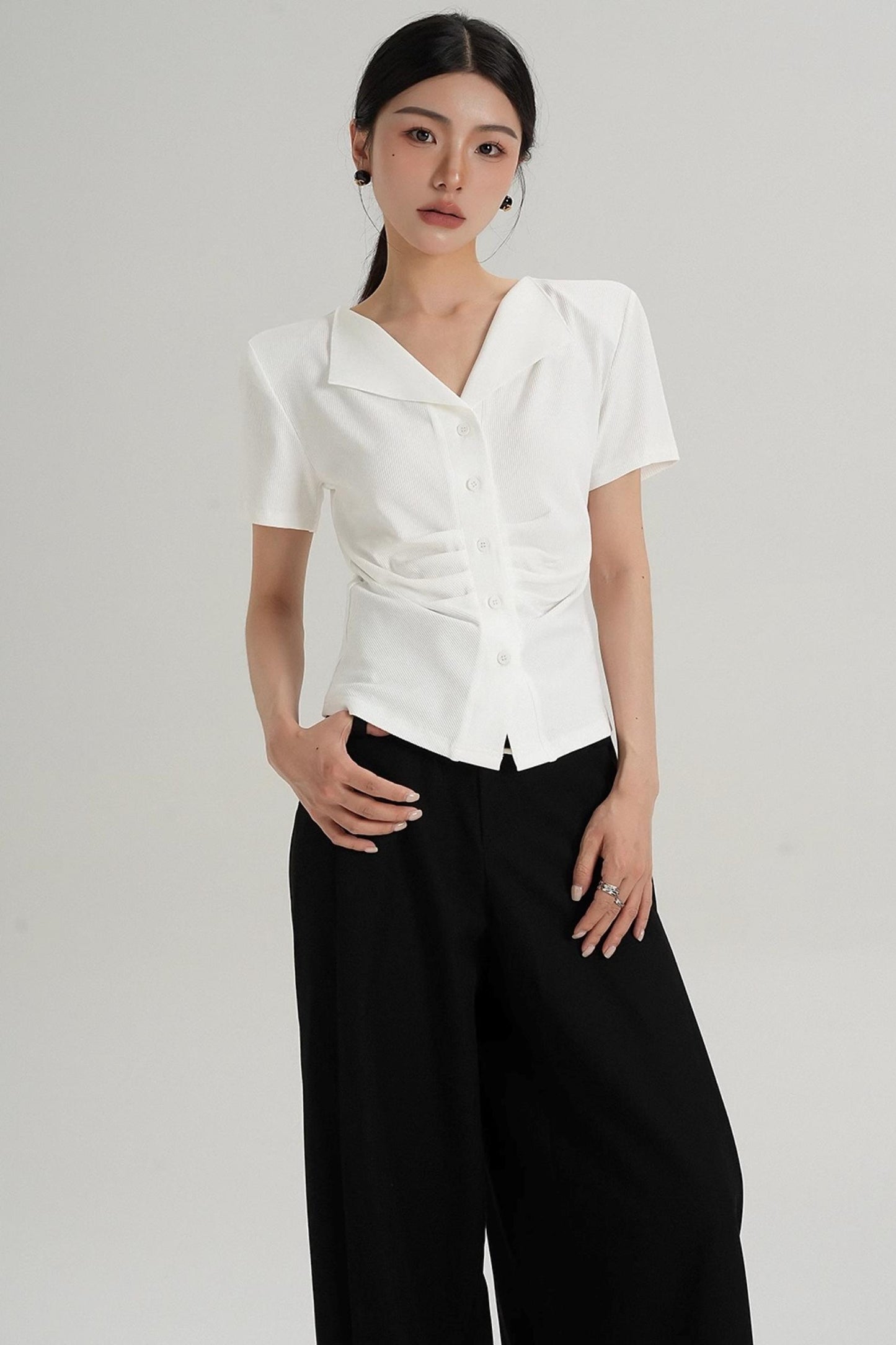 Pleated V-Neck Blouse