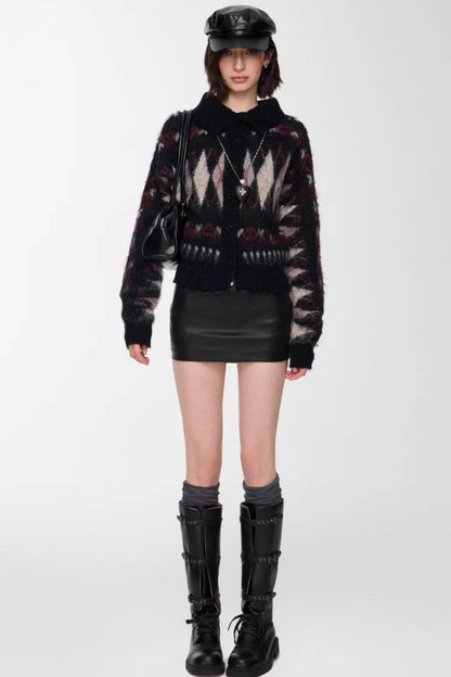 Mohair Argyle Knit Sweater