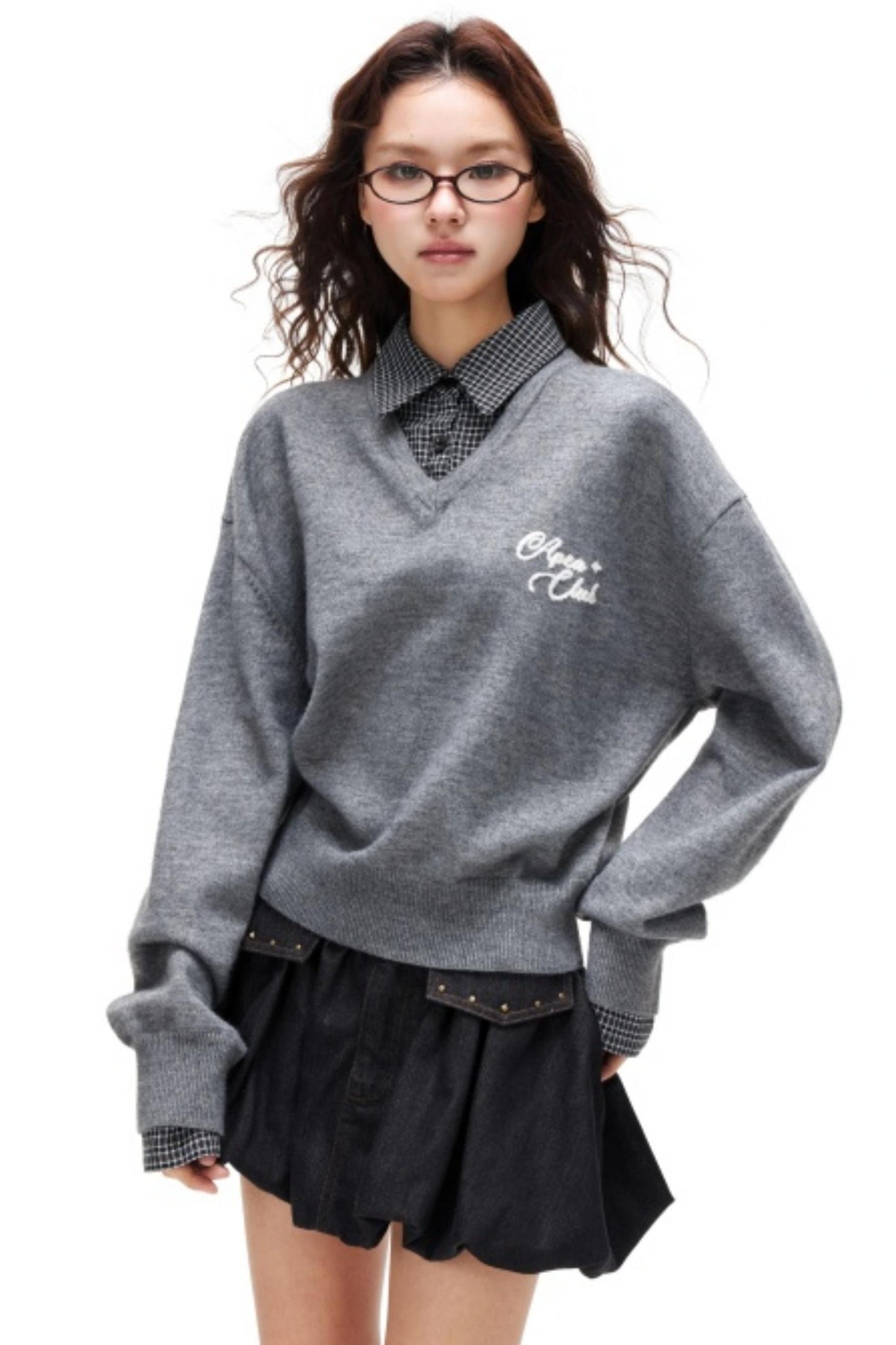 Plaid Patchwork Knit Sweater