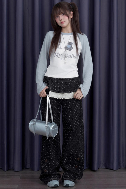 Sweet Patchwork Knitted Raglan T-shirt