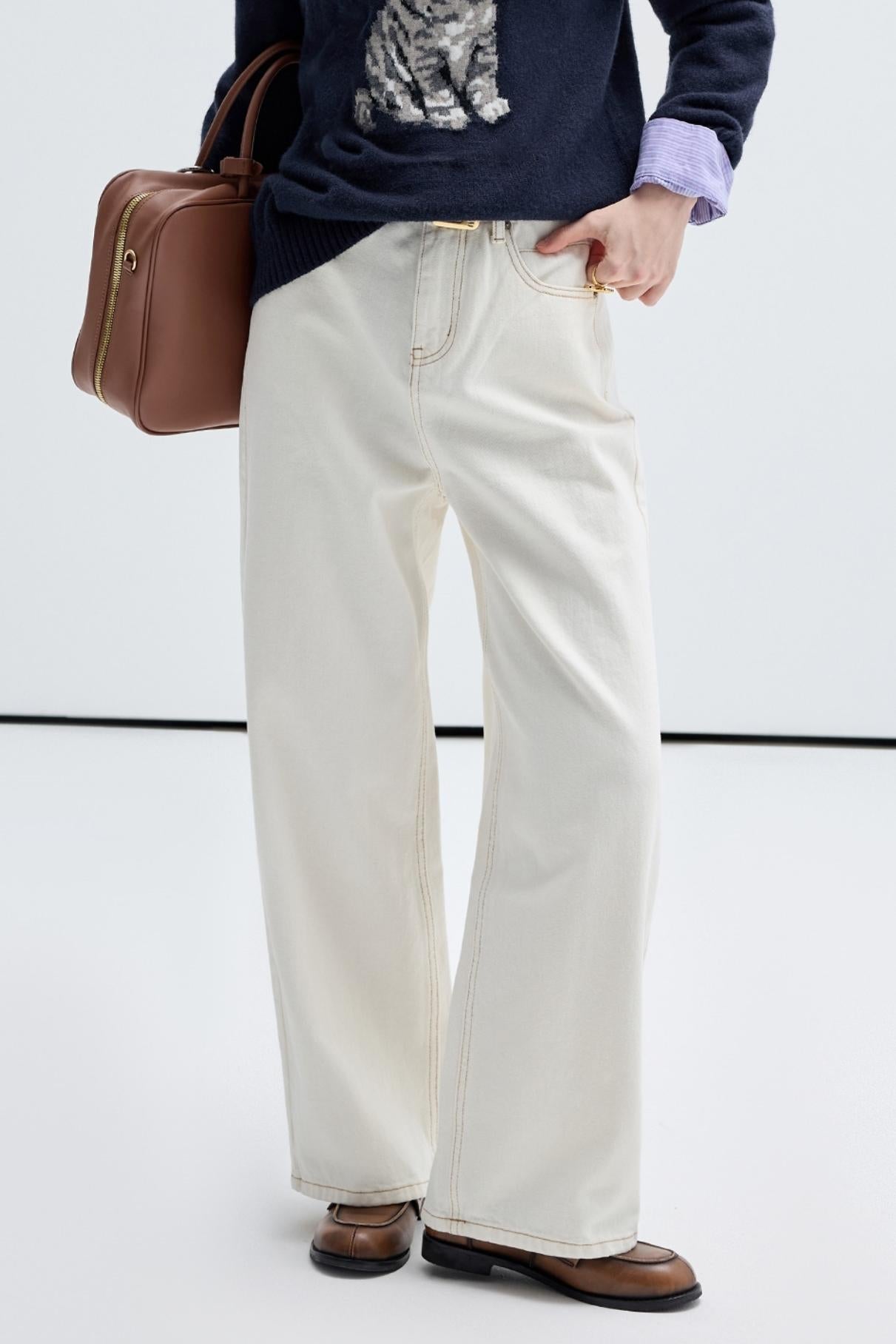 White Wide Leg Cotton Jeans