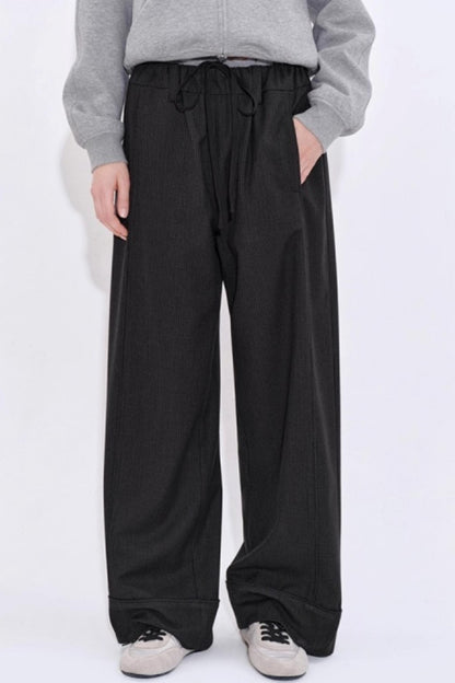 Minimalist Drawstring Waist Plaid Pants