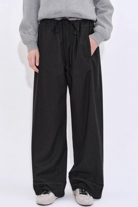 Minimalist Drawstring Waist Plaid Pants