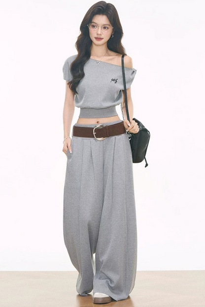 Waffle Knit One-Shoulder Set-Up