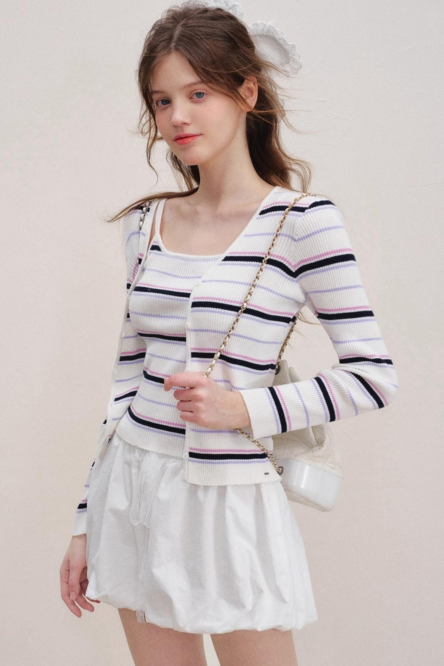 Striped Knit Cardigan Set