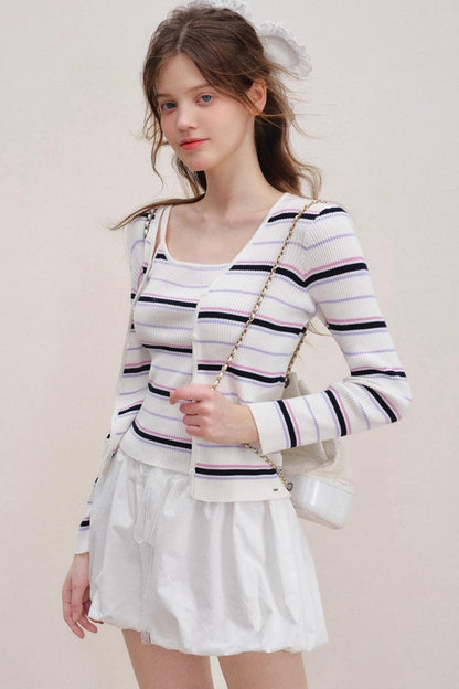 Striped Knit Cardigan Set