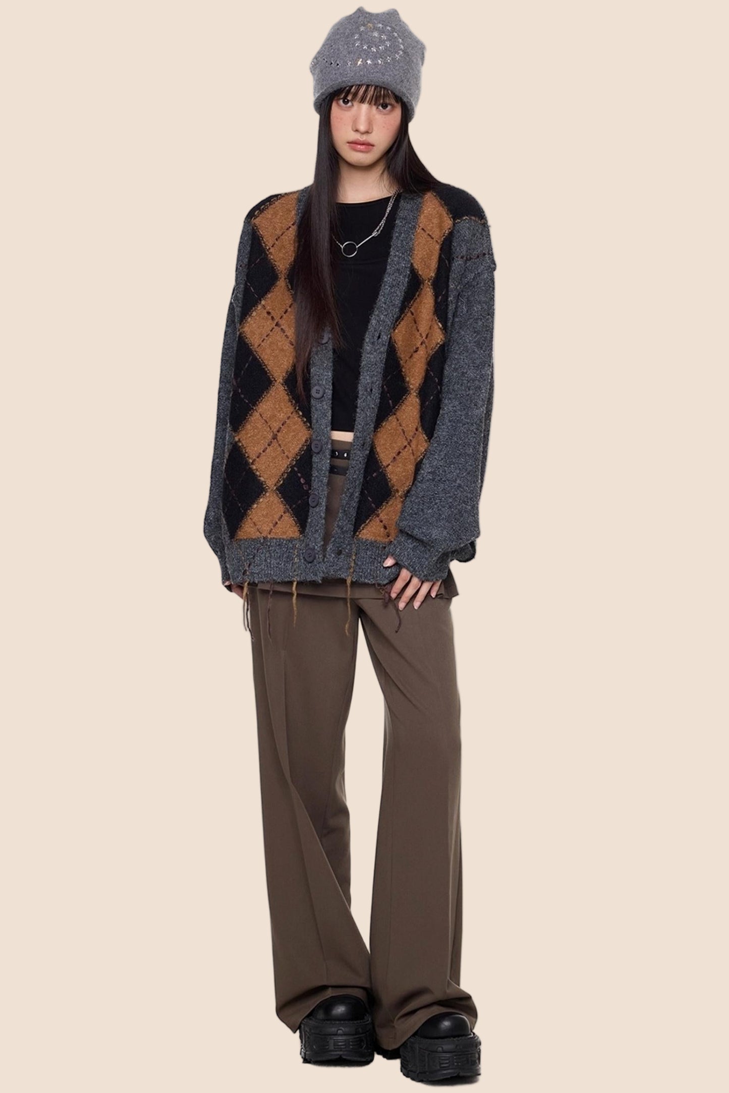 Diamond Tassel Knit Cardigan Sweater Jacket