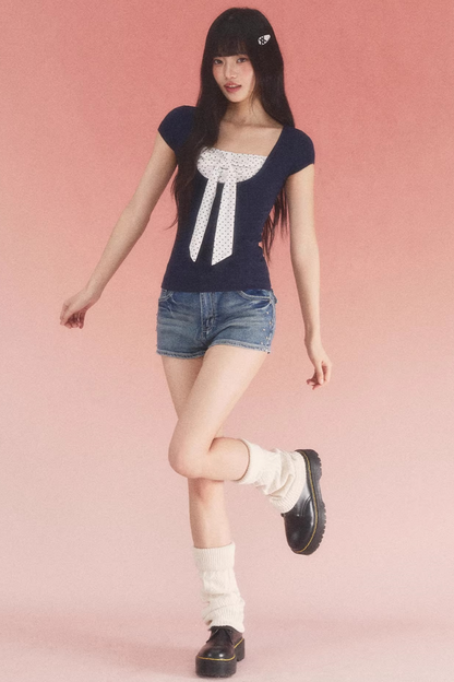 Color-Blocked Polka Dot Top