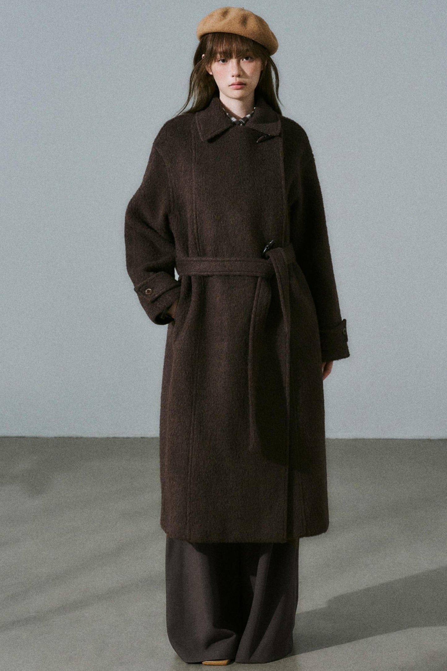 Wool Tweed Plaid Long Coat