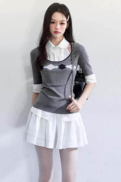 Retro Jacquard Knit Top Set-Up