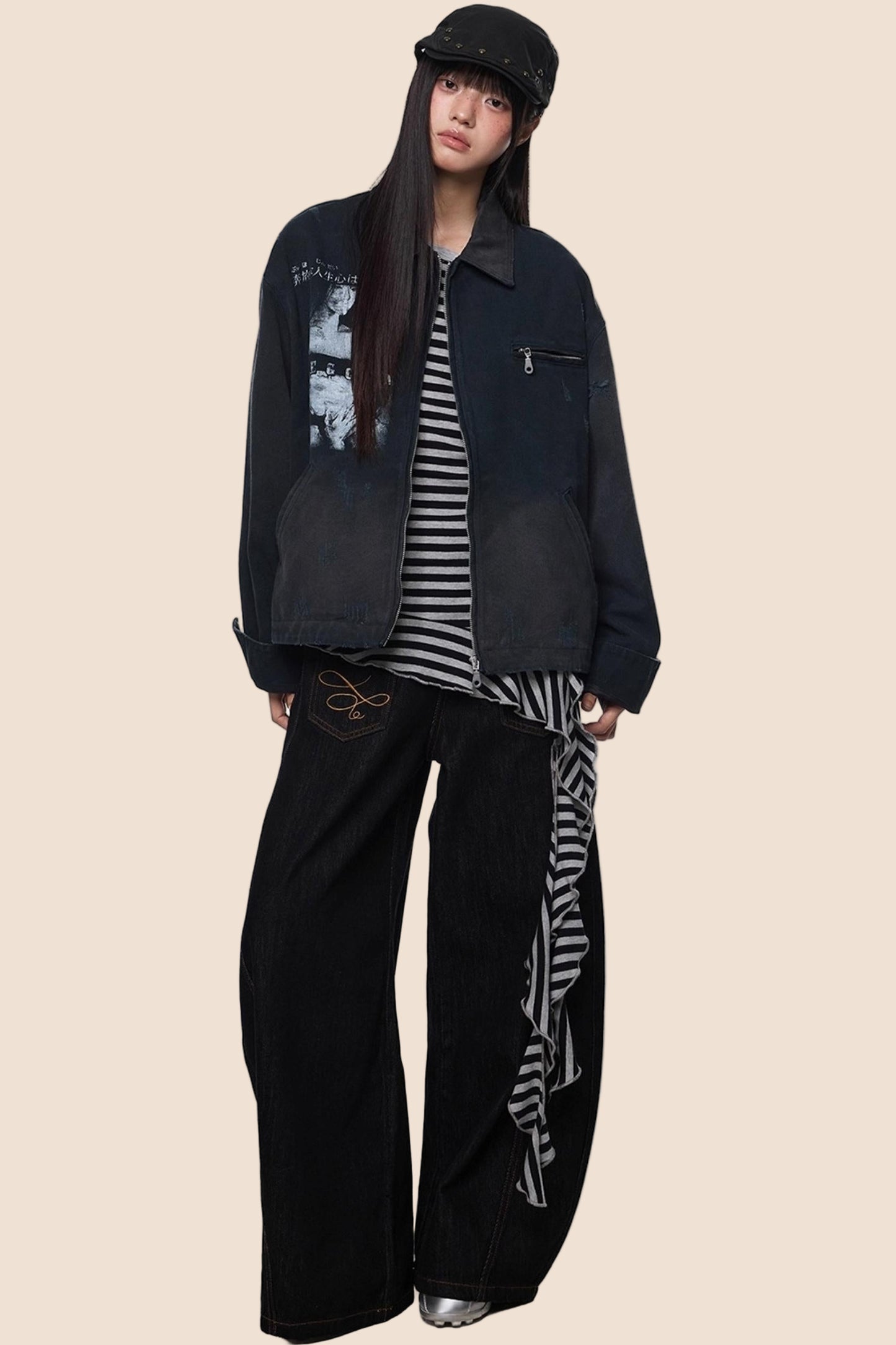 American Fall Distressed Vintage Zip Jacket