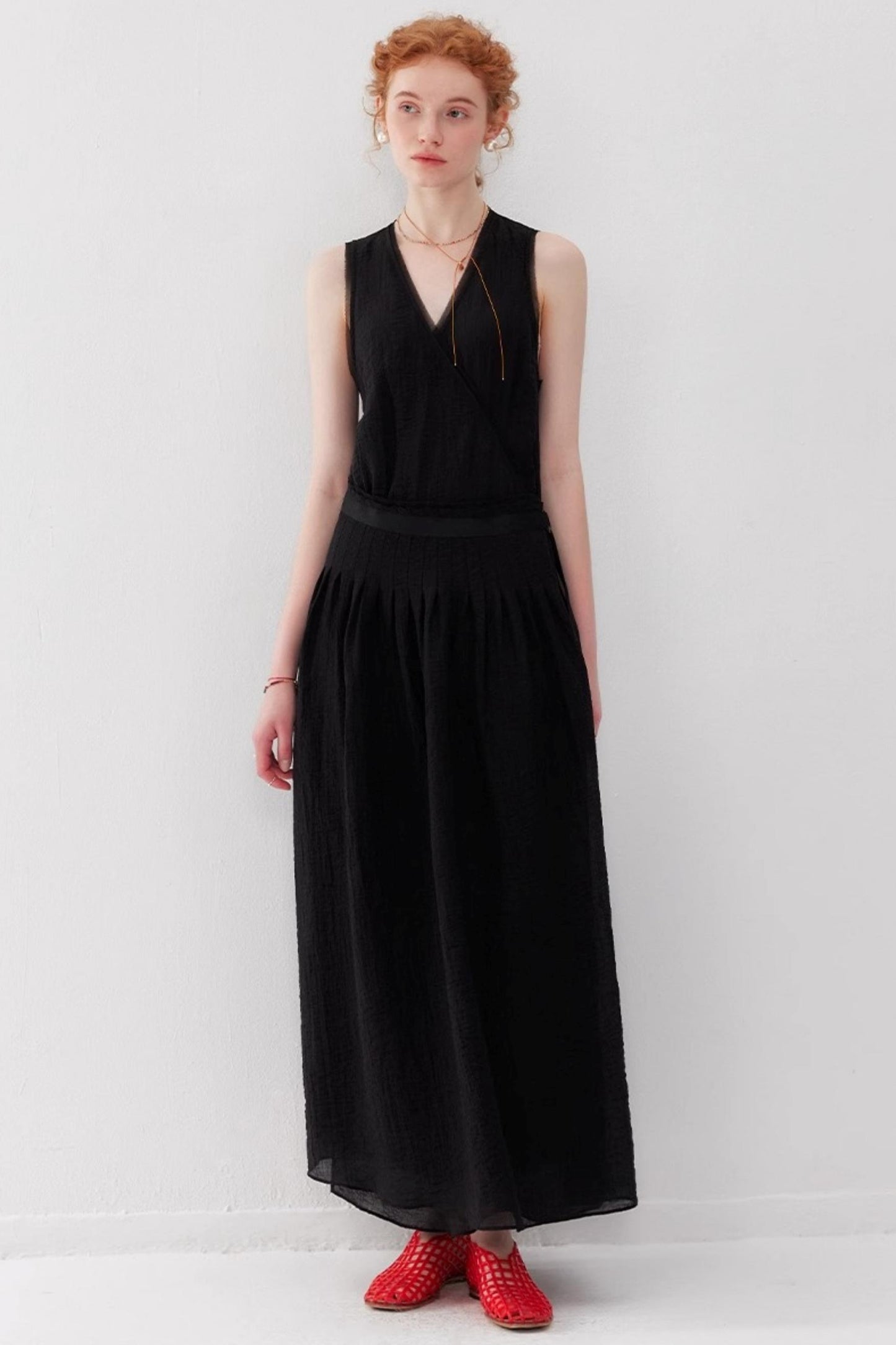 French Lace-Up Maxi Dress