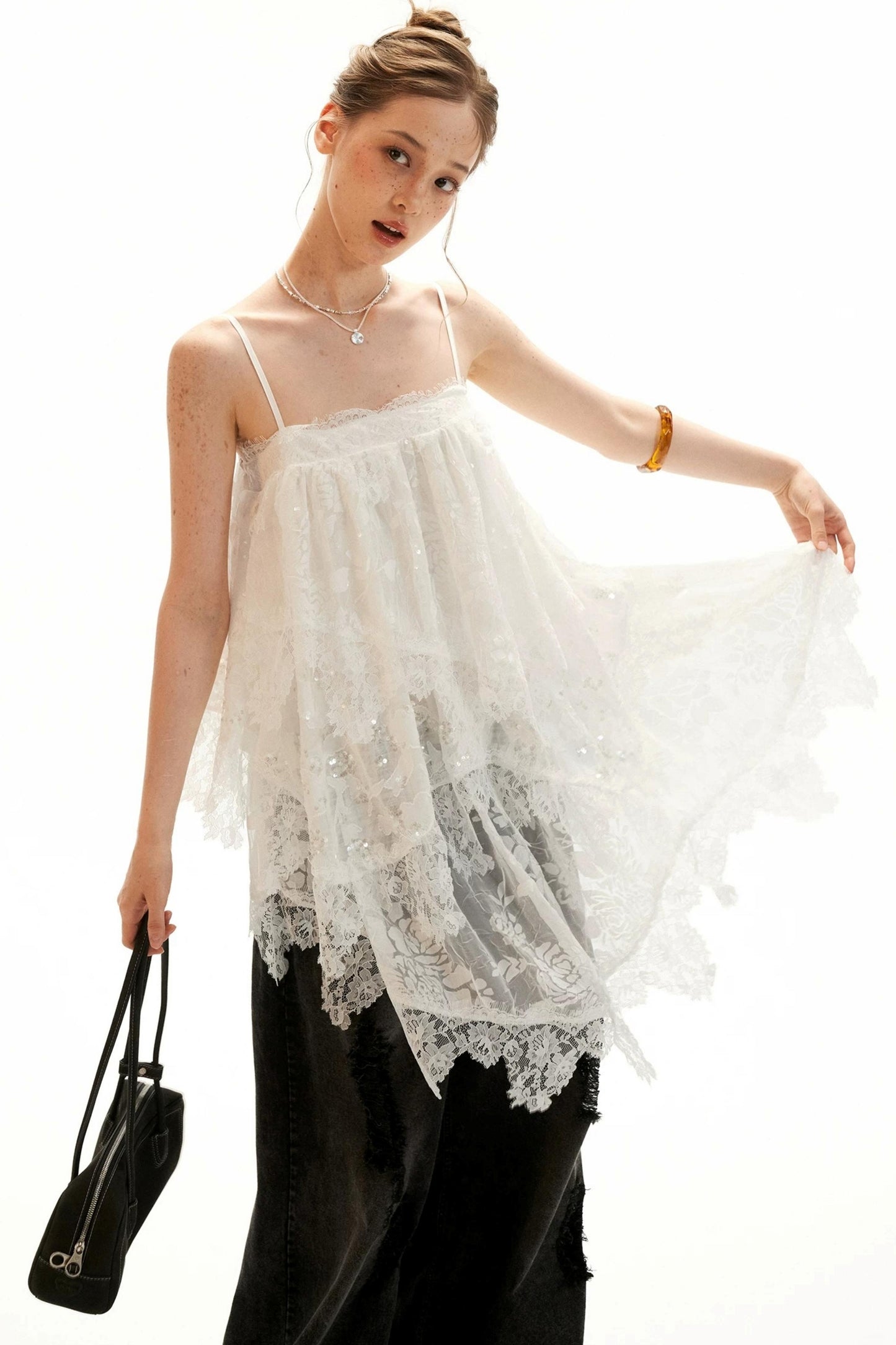 Textured Lace Suspender Dress