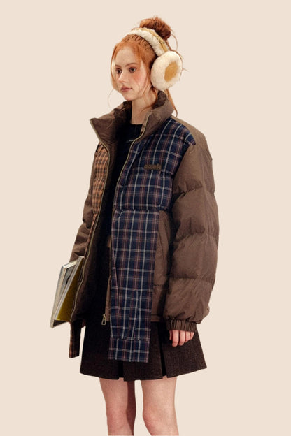 Irregular Plaid Contrast Thickened Cotton Jacket