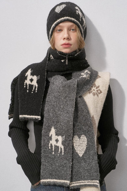 Love Pony Knitted Plush Warm Hat Scarf Set-Up