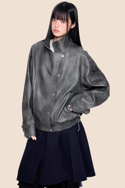 Retro Distressed Motorcycle Jacket