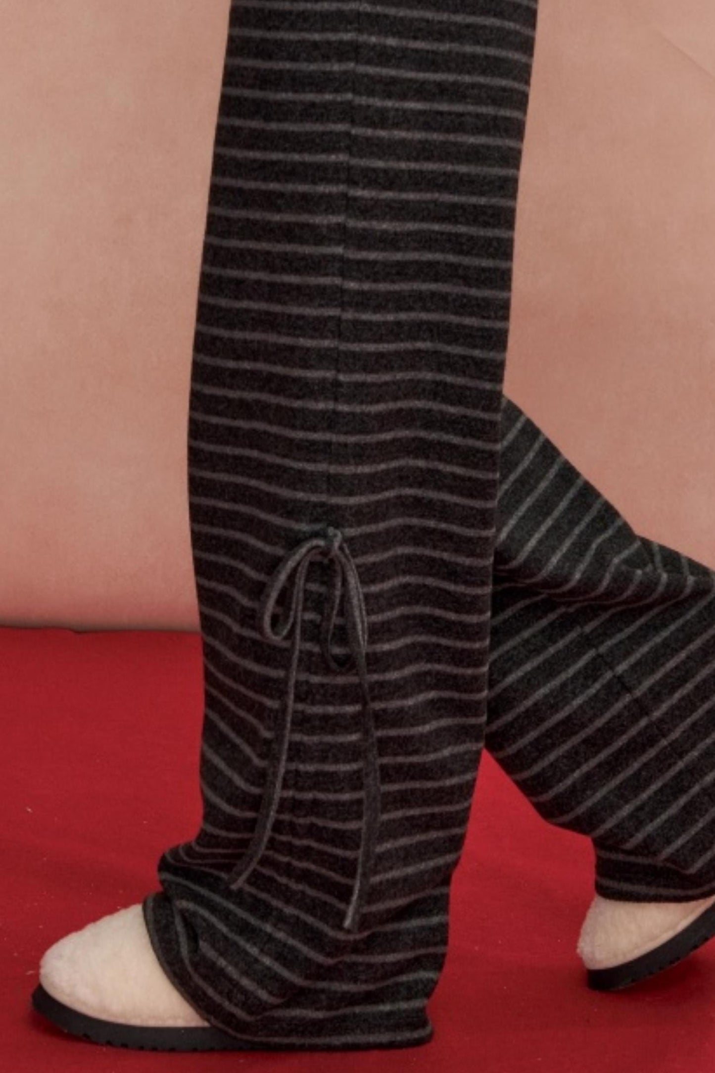 Bow Drawstring Striped Tweed Pants