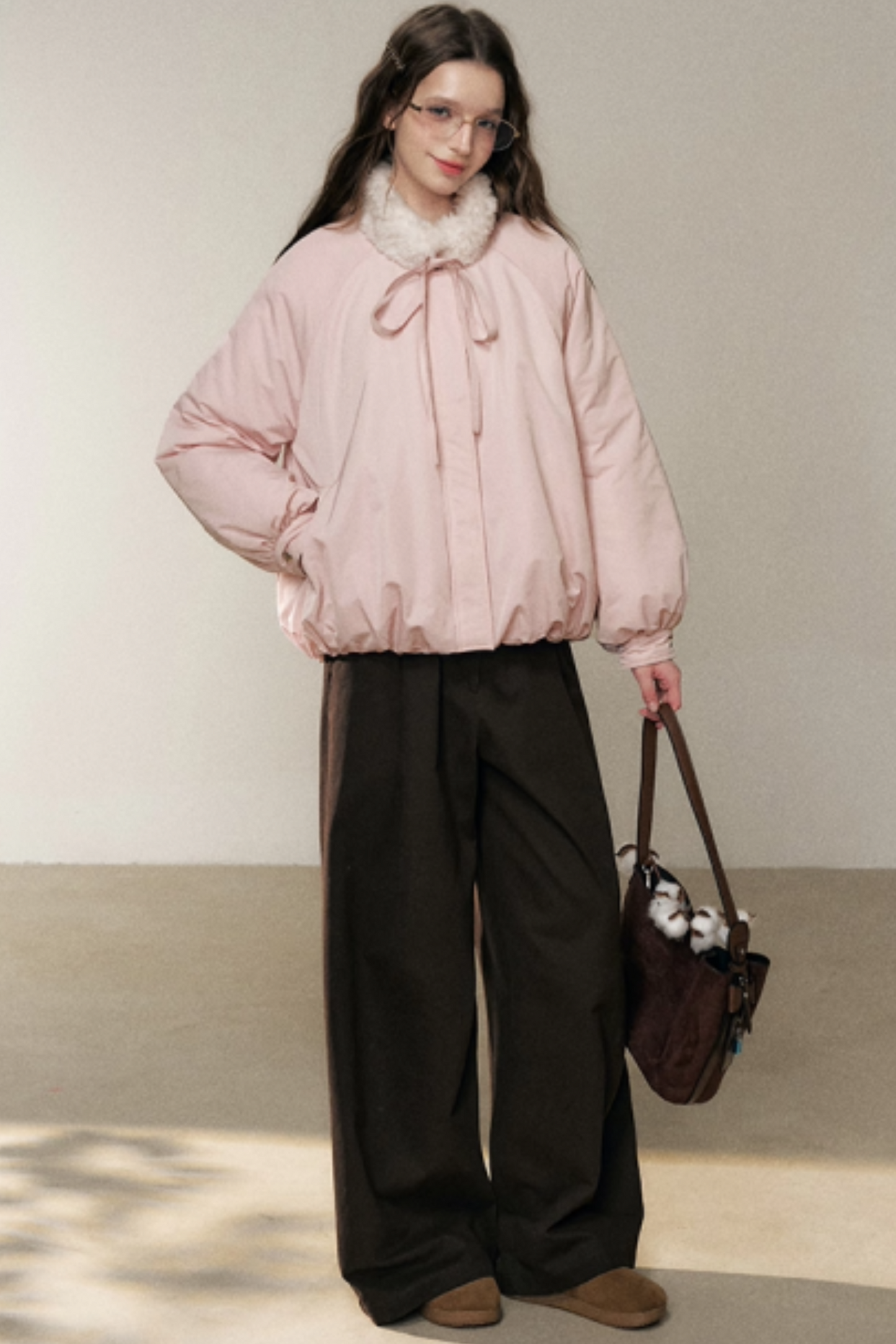 Pink Floral Fur Collar Jacket