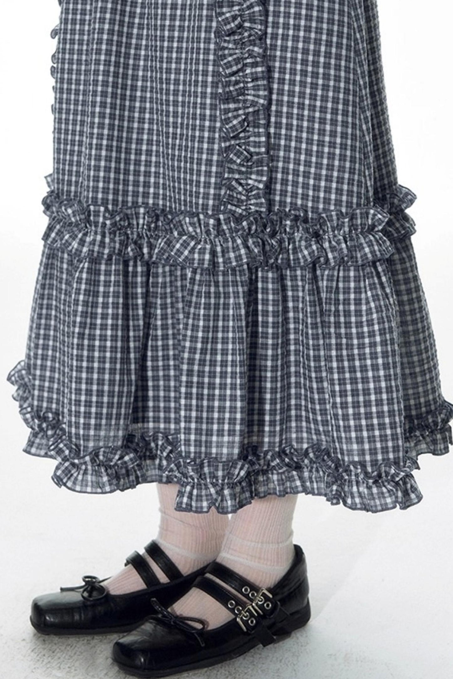 Original Slim Short Sleeve  Plaid Panelled Skirt Set-Up