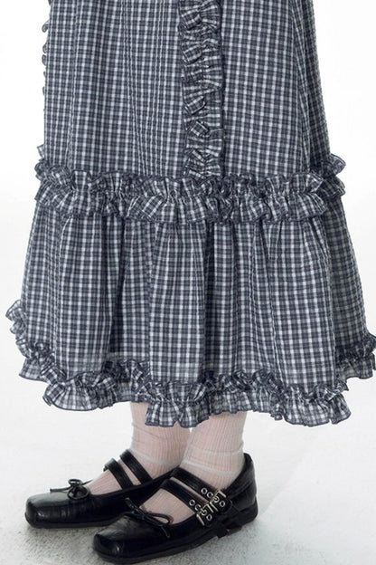 Original Slim Short Sleeve  Plaid Panelled Skirt Set-Up