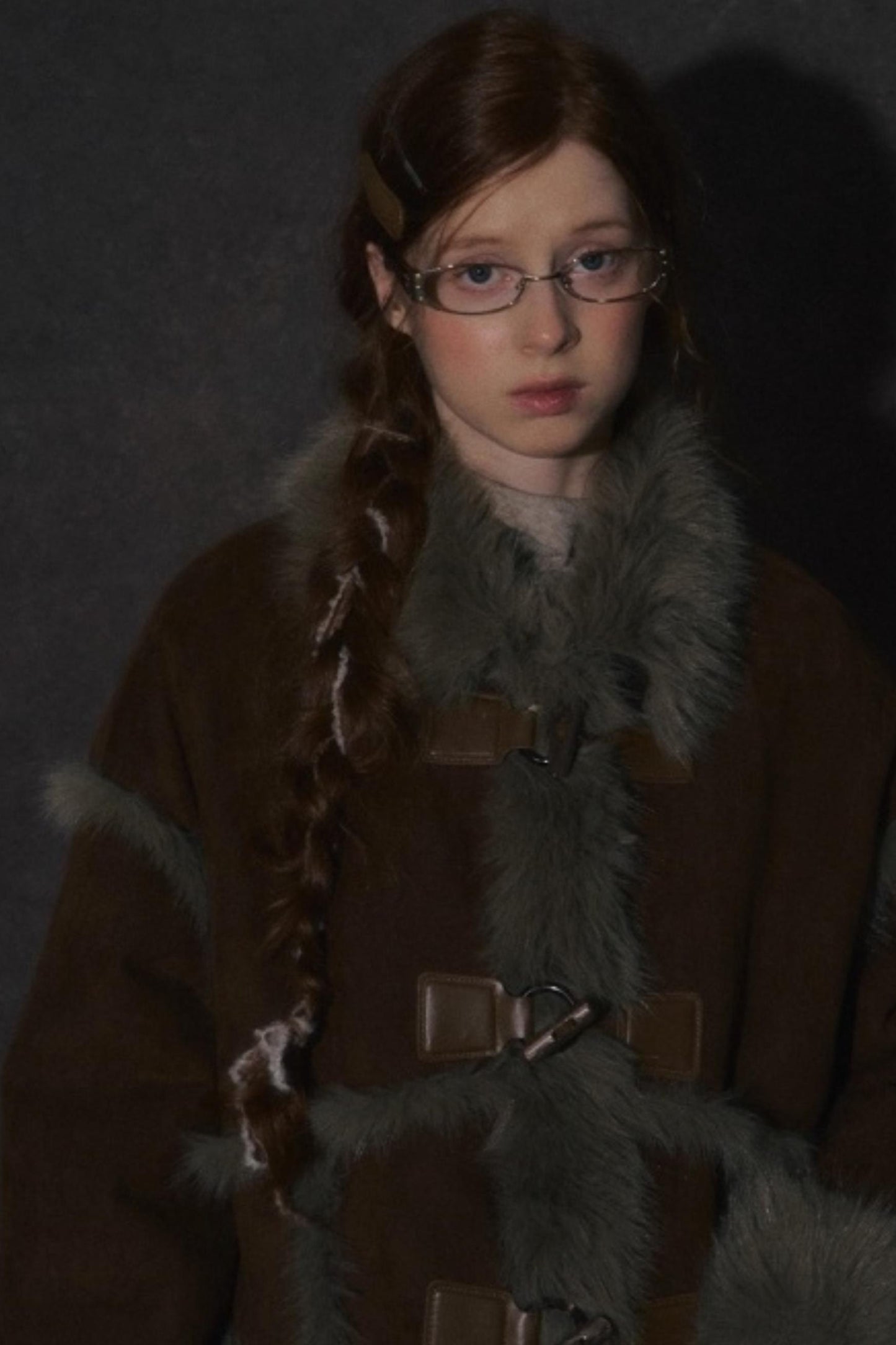 Integrated Fur Collar Horn Button Jacket