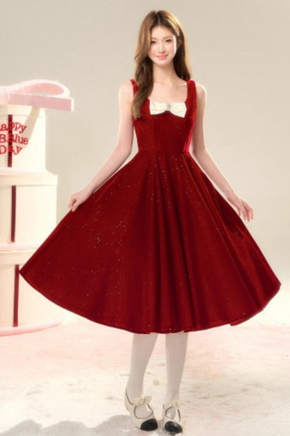 Red Velvet Bow Dress