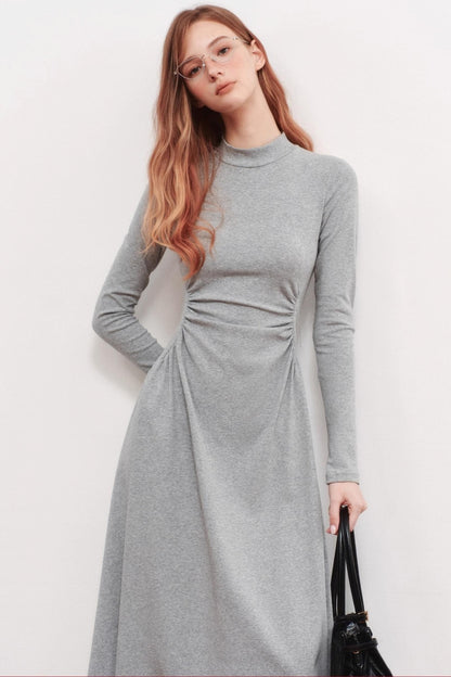 Shirred Slim Warm Long Dress