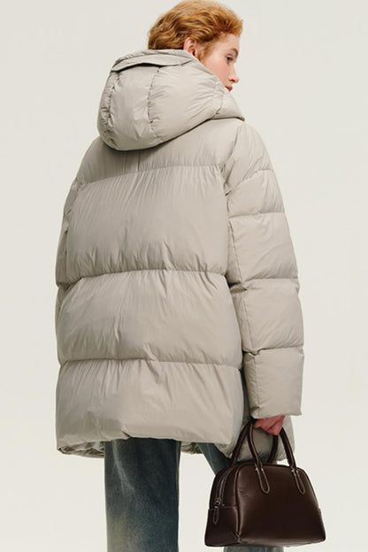 Korean Hooded Mid-Length Duck Down Jacket