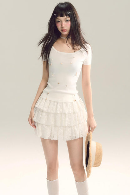 Shell Beads Knit T-Shirt