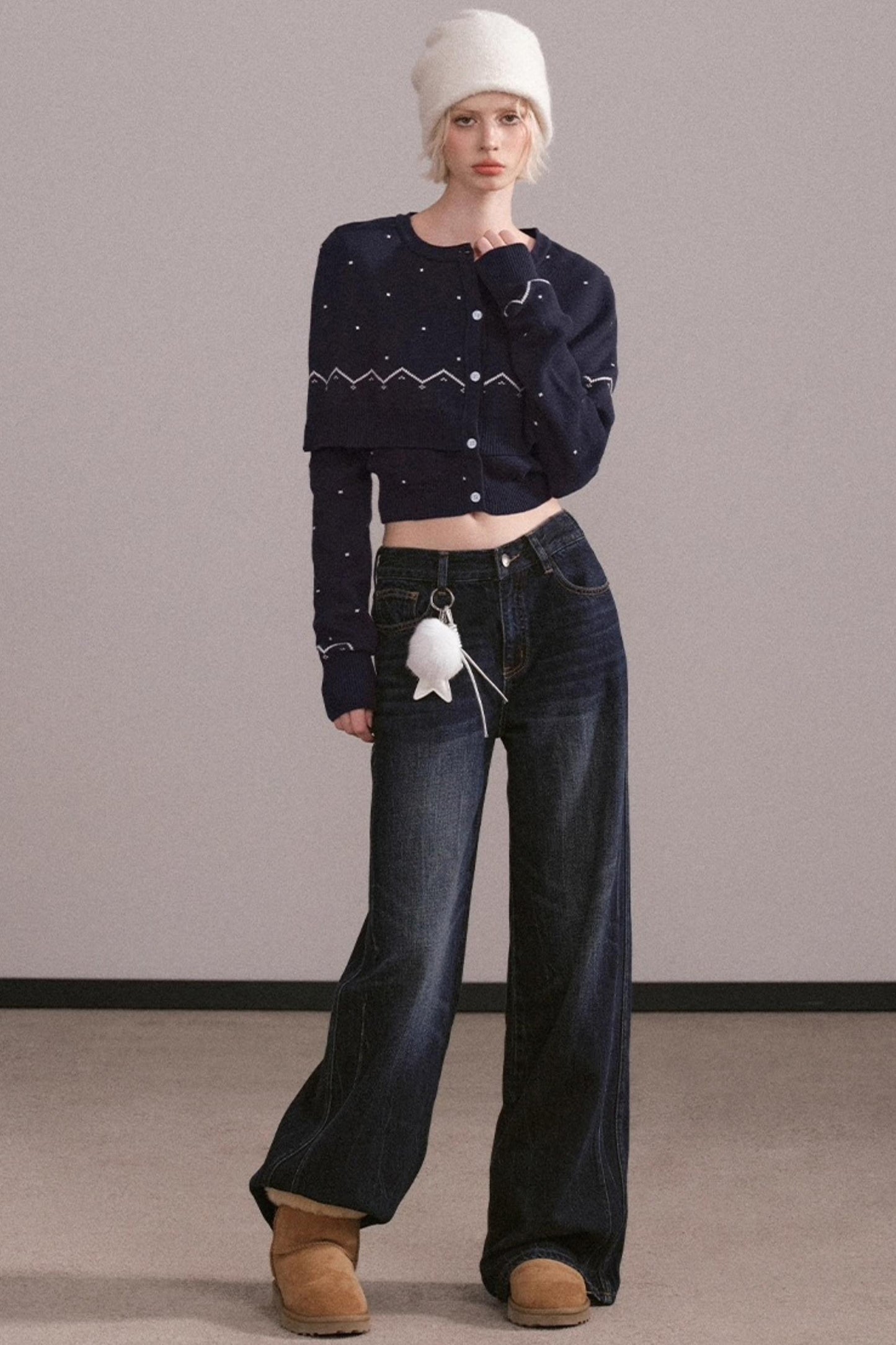 Navy Blue Knitted Cape Sweater