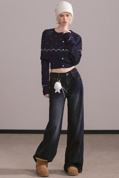 Navy Blue Knitted Cape Sweater